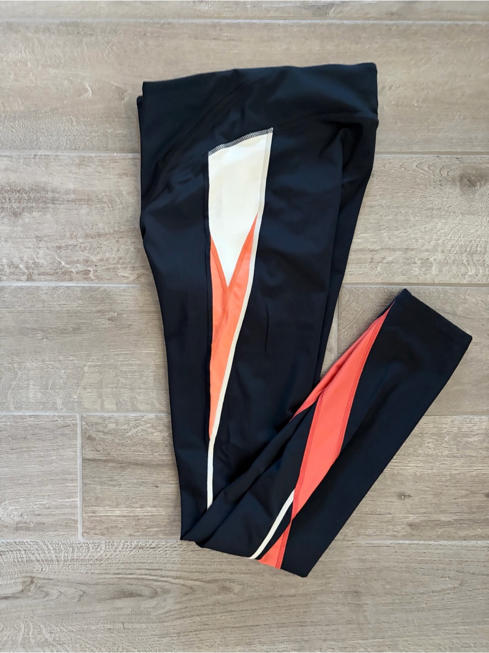 P.E Nation Black Leggings with Orange & Cream Panels